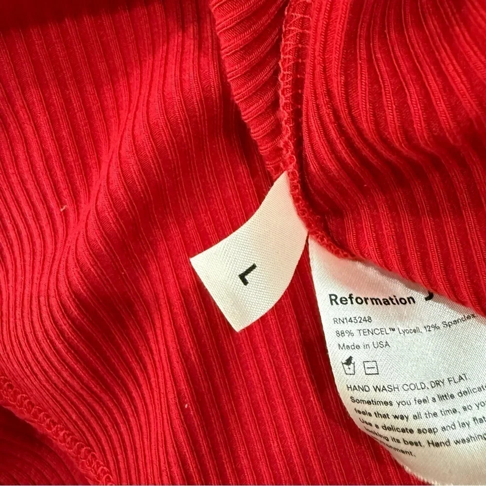 Reformation Dress Piazza Midi Ribbed Front Tie in Red - Picture 8 of 8